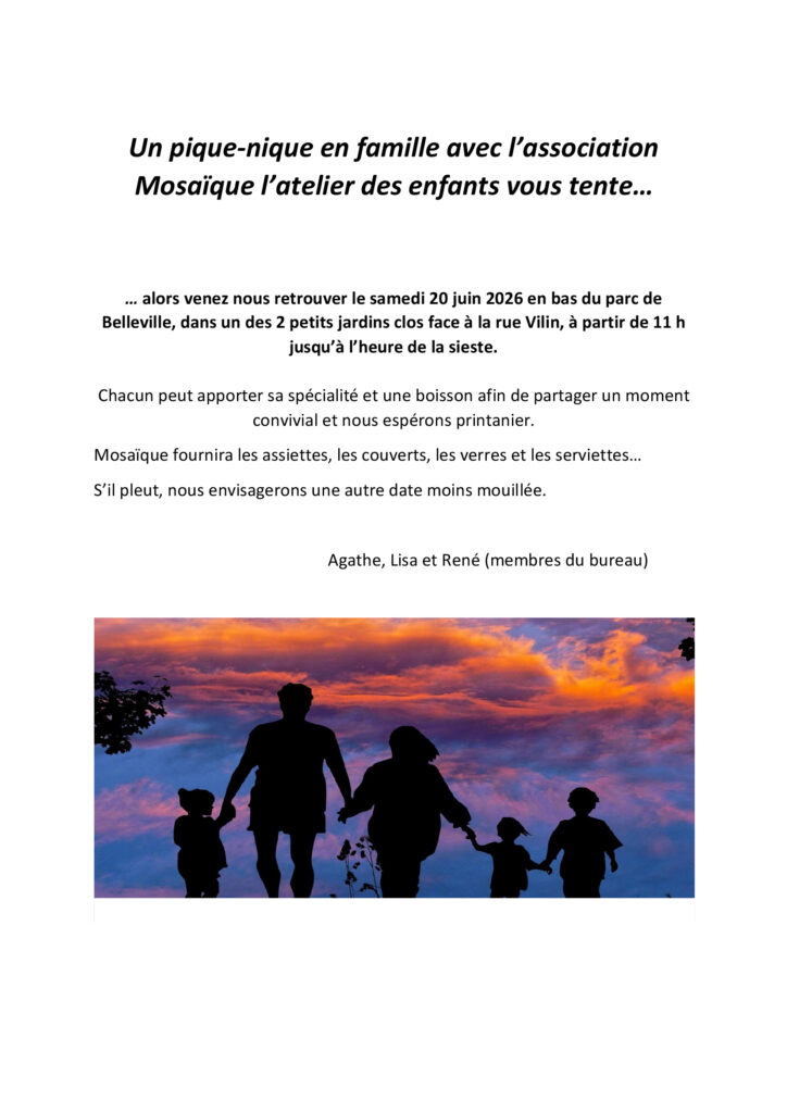 pique nique avec Mosaïque samedi 20 juin